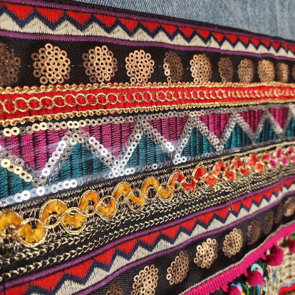 DENIM CO EMBROIDERY BOHO FESTIVAL OVERSIZE STATEMENT JEAN JACKET SIZE SMALL 4/6 - Picture 12 of 15